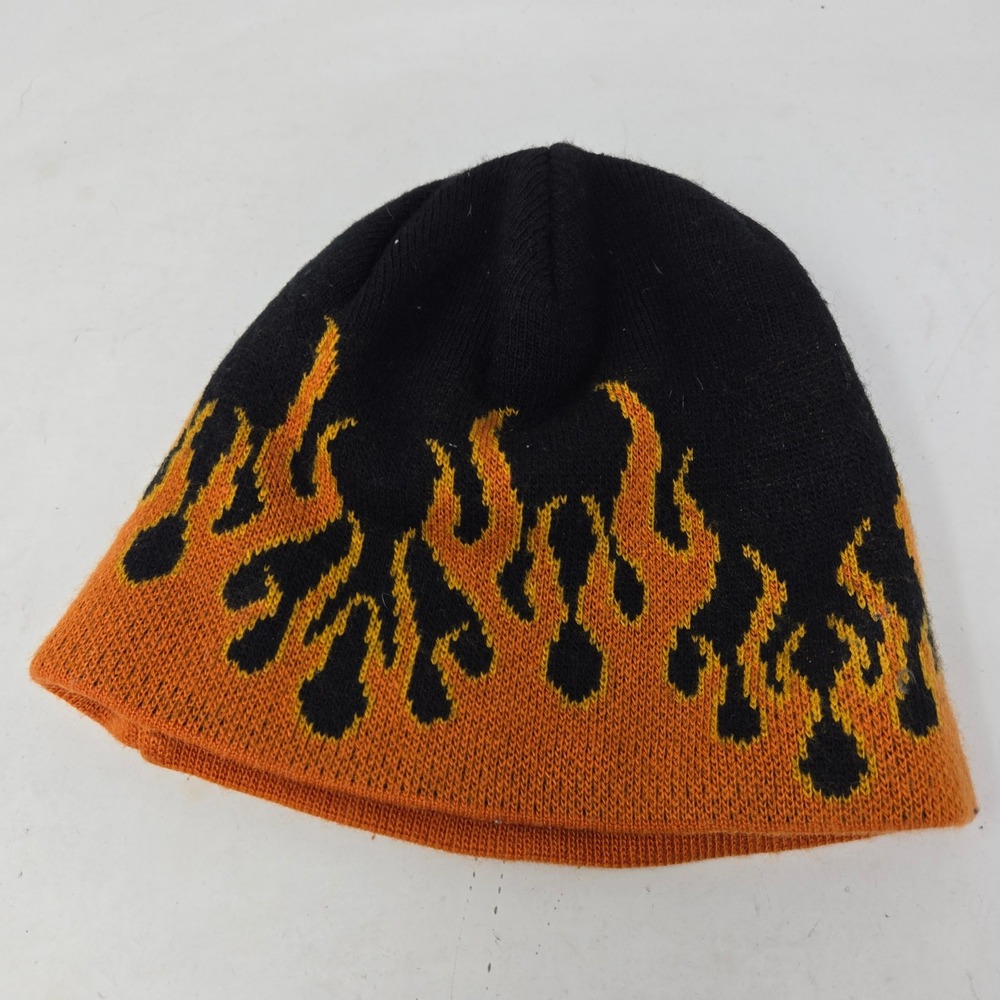 Harley Davidson Vintage 2003 Flame Knit Beanie Black Orange 99581-04V